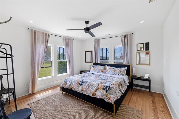 Bedroom, Interior, Recessed Lighting, Wood Texture Flooring