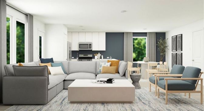 Dining room, Interior, Kitchen, Living room, Recessed Lighting