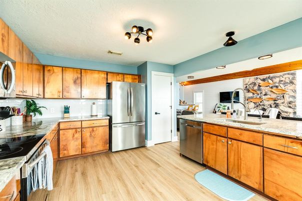 Interior, Kitchen, Stainless Steel Appliances, Wood Texture Flooring