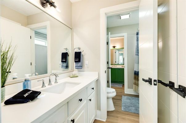 Bathroom, Dual Sink Vanities, Interior, Wood Texture Flooring
