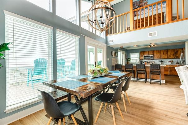 Dining room, Interior, Kitchen, Pendant Lights, Wood Texture Flooring