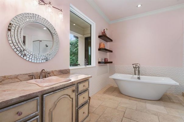 Bathroom, Dual Sink Vanities, Free Standing Baths, Interior, Recessed Lighting
