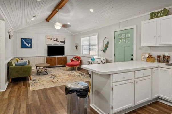Interior, Living room, Recessed Lighting, Wooden Beams, Wood Texture Flooring