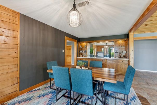 Dining room, Interior, Pendant Lights, Wooden Walls