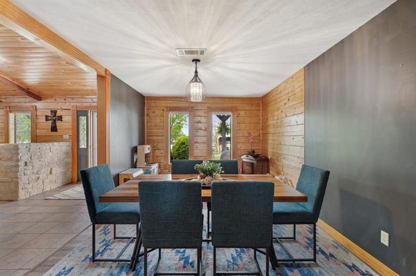 Dining room, Interior, Pendant Lights, Wooden Walls
