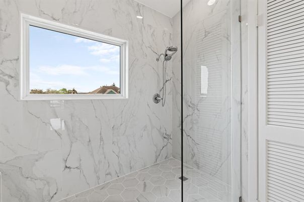 Bathroom, Glass Shower, Interior, Marble Walls