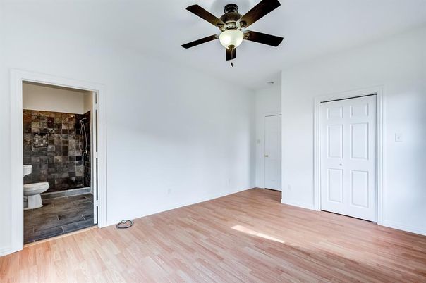 Bathroom, Empty room, Glass Shower, Interior, Wood Texture Flooring