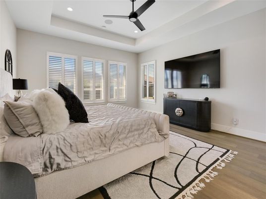 Bedroom, Interior, Recessed Lighting, Wood Texture Flooring