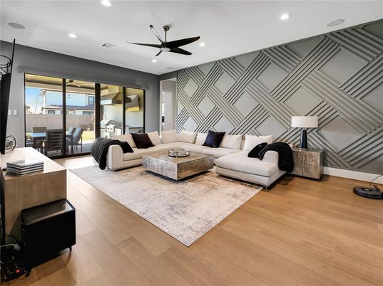 Interior, Living room, Recessed Lighting, Wood Texture Flooring