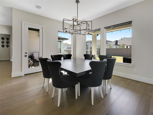 Dining room, Interior, Pendant Lights, Wood Texture Flooring