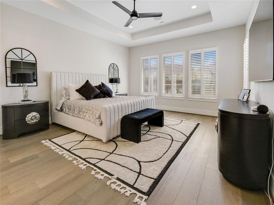 Bedroom, Interior, Recessed Lighting, Wood Texture Flooring