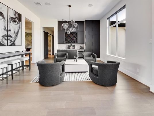 Interior, Living room, Pendant Lights, Wood Texture Flooring