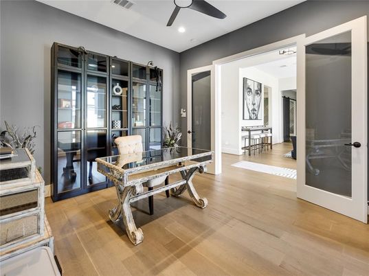 Home Office, Interior, Recessed Lighting, Wood Texture Flooring