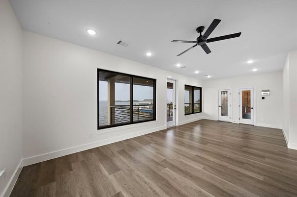 Empty room, Interior, Recessed Lighting, Wood Texture Flooring