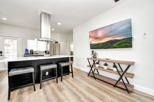 Interior, Kitchen, Recessed Lighting, Wood Texture Flooring