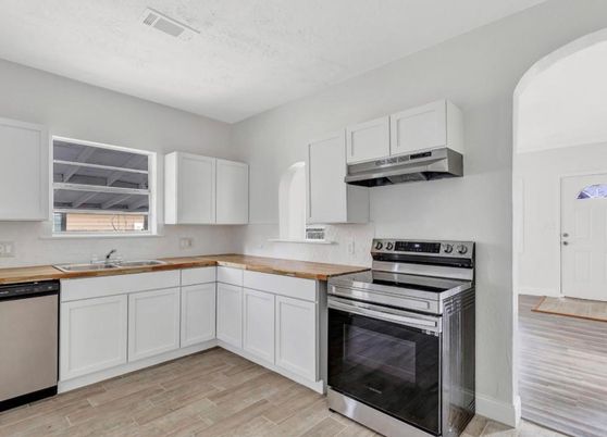 Interior, Kitchen, Stainless Steel Appliances, Wood Texture Flooring