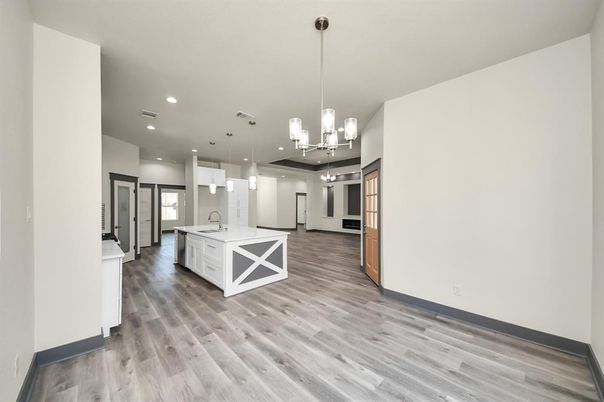 Interior, Kitchen, Pendant Lights, Recessed Lighting, Wood Texture Flooring