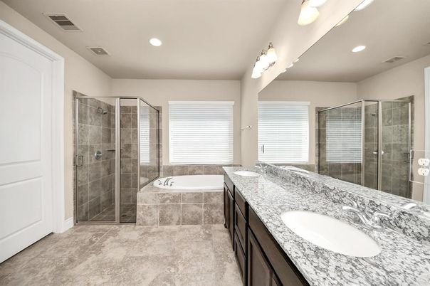 Bathroom, Dual Sink Vanities, Glass Shower, Interior, Recessed Lighting