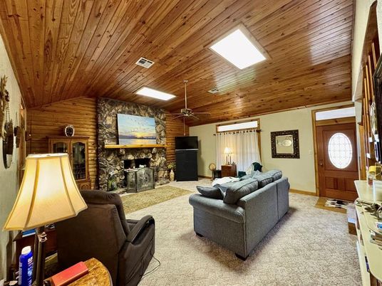 Fireplace, Interior, Living room, Stone Walls, Wooden Ceilings, Wooden Walls