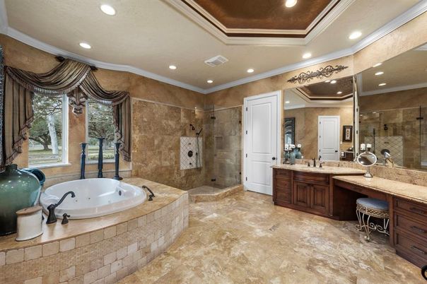 Bathroom, Dual Sink Vanities, Glass Shower, Interior, Recessed Lighting