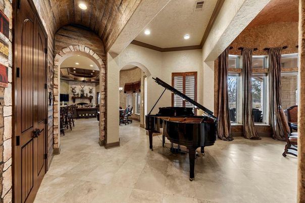 Interior, Piano, Recessed Lighting, Stone Walls