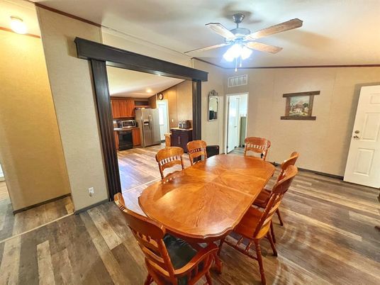 Dining room, Interior, Kitchen, Stainless Steel Appliances, Wood Texture Flooring