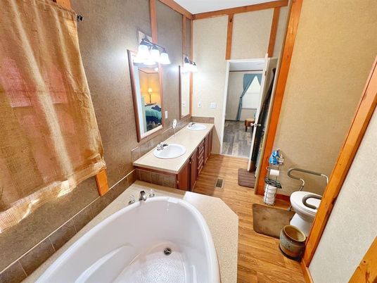 Bathroom, Dual Sink Vanities, Interior, Wood Texture Flooring