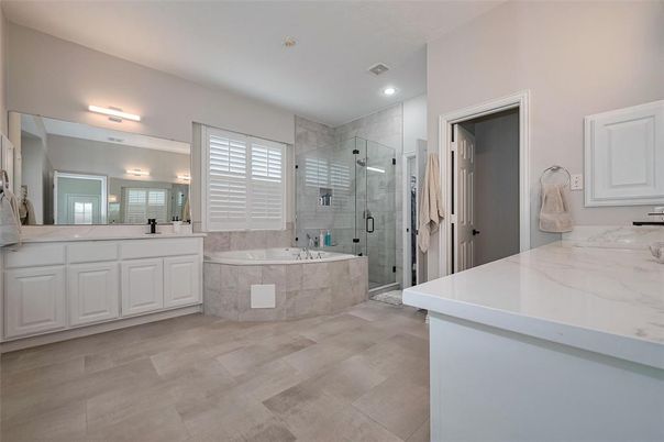 Bathroom, Dual Sink Vanities, Glass Shower, Interior, Recessed Lighting