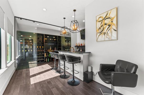 Interior, Pendant Lights, Recessed Lighting, Wine Storage, Wood Texture Flooring