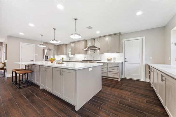 Interior, Kitchen, Pendant Lights, Recessed Lighting, Wood Texture Flooring