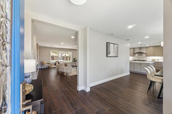Dining room, Interior, Kitchen, Living room, Pendant Lights, Recessed Lighting, Wood Texture Flooring