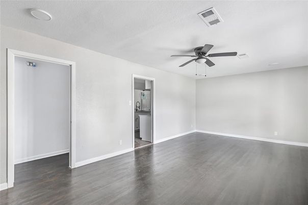 Bathroom, Empty room, Interior, Recessed Lighting, Wood Texture Flooring