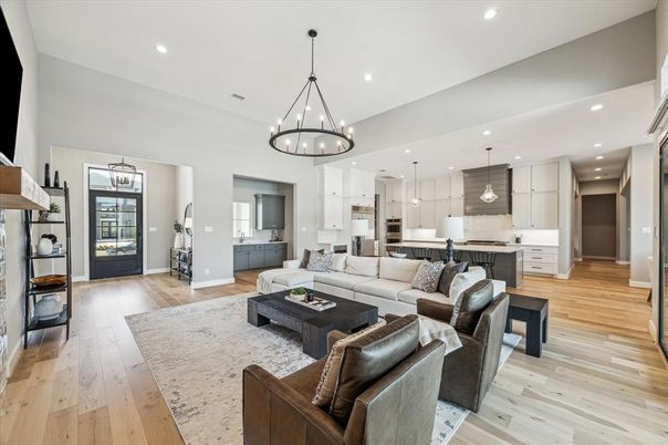 Interior, Kitchen, Living room, Pendant Lights, Recessed Lighting, Stainless Steel Appliances, Wood Texture Flooring