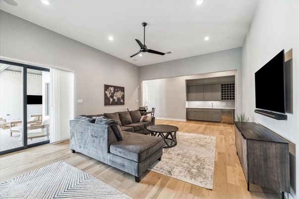 Interior, Living room, Recessed Lighting, Wood Texture Flooring