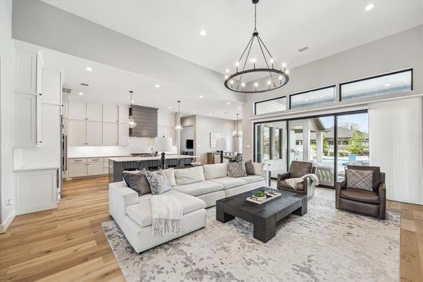 Dining room, Interior, Kitchen, Living room, Pendant Lights, Recessed Lighting, Wood Texture Flooring