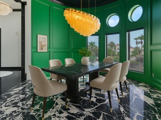 Chandelier, Dining room, Interior, Marble