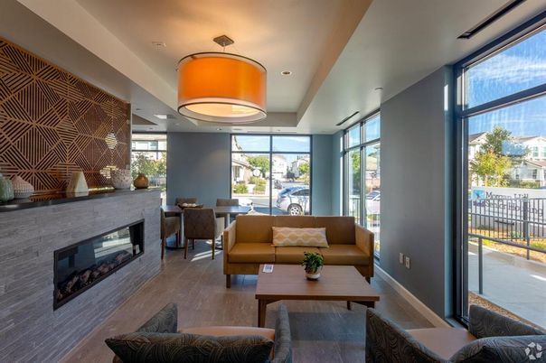 Dining room, Fireplace, Interior, Living room, Recessed Lighting, Wood Texture Flooring