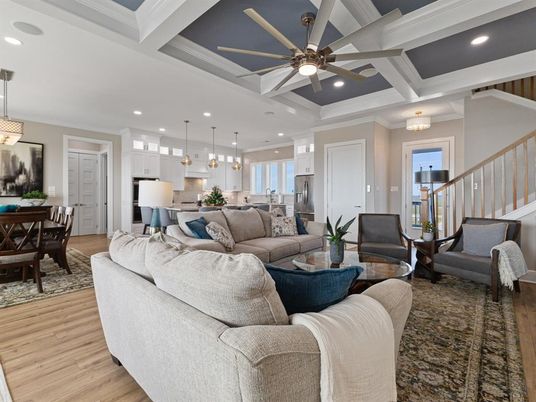 Dining room, Interior, Kitchen, Living room, Pendant Lights, Recessed Lighting, Stainless Steel Appliances, Wood Texture Flooring