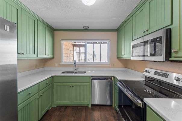 Interior, Kitchen, Stainless Steel Appliances, Wood Texture Flooring