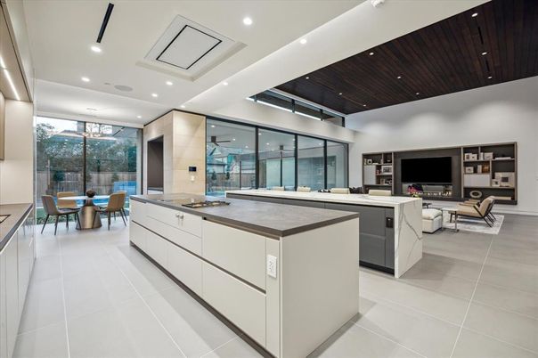 Dining room, Interior, Kitchen, Living room, Recessed Lighting, Wooden Ceilings