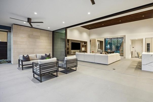 Interior, Living room, Recessed Lighting, Stone Walls