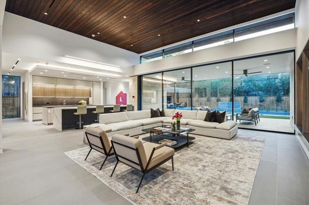 Interior, Kitchen, Living room, Recessed Lighting, Wooden Ceilings