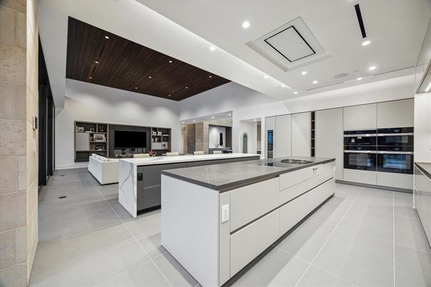 Interior, Kitchen, Living room, Recessed Lighting, Stainless Steel Appliances, Wooden Ceilings