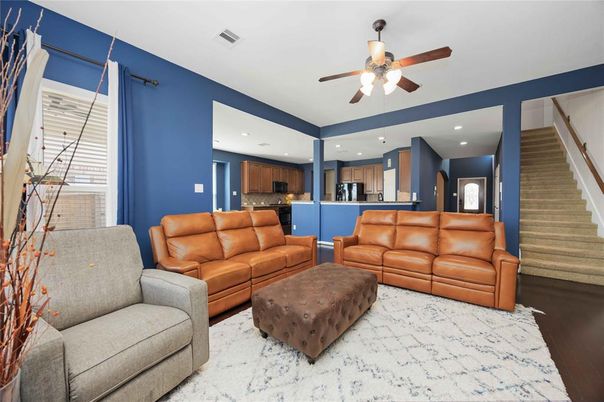 Interior, Kitchen, Living room, Recessed Lighting, Stainless Steel Appliances, Wood Texture Flooring