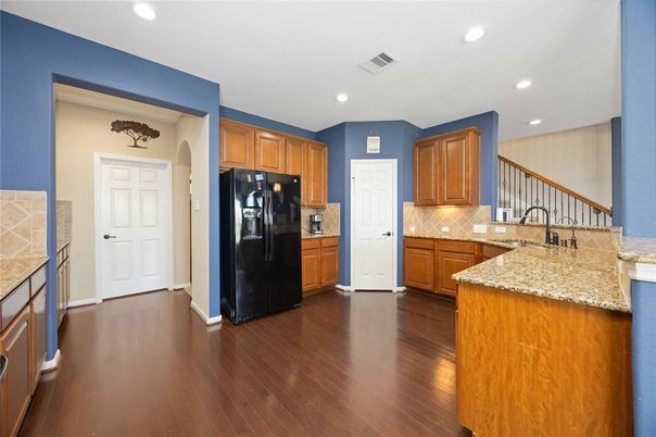 Interior, Kitchen, Recessed Lighting, Wood Texture Flooring