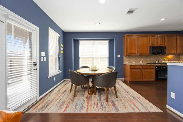 Dining room, Interior, Kitchen, Recessed Lighting, Wood Texture Flooring