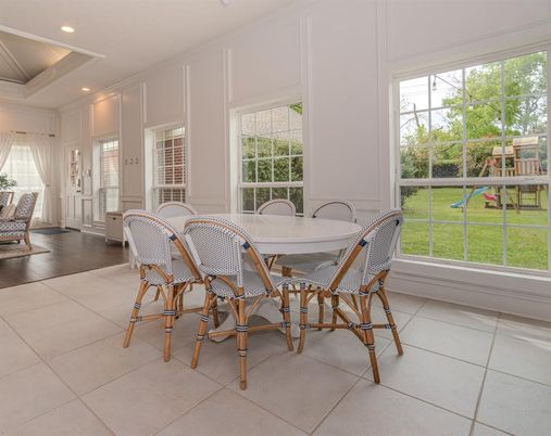 Dining room, Interior, Recessed Lighting, Wood Texture Flooring