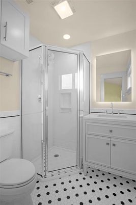 Bathroom, Glass Shower, Interior, Recessed Lighting