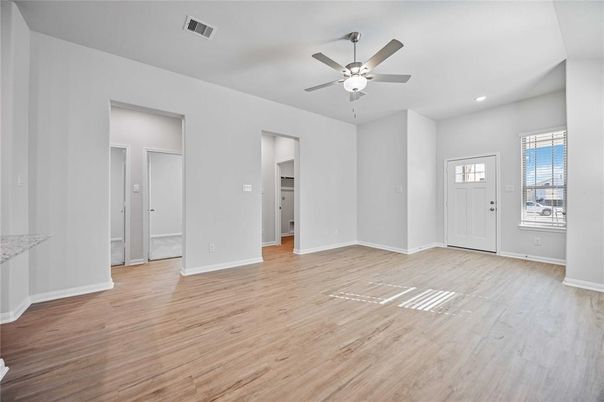 Empty room, Interior, Recessed Lighting, Wood Texture Flooring