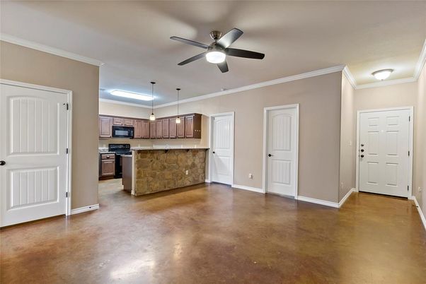 Empty room, Interior, Kitchen, Pendant Lights, Stainless Steel Appliances
